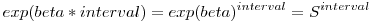 $exp(beta*interval)=exp(beta)^{interval}=S^{interval}$