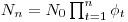 N_{n} = N_{0} \prod_{t=1}^{n} \phi_{t}