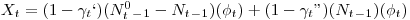 X_t = (1-\gamma_t`)(N^0_t_-_1 - N_t_-_1)(\phi_t) + (1-\gamma_t")(N_t_-_1)(\phi_t)