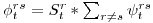 \phi^{rs}_t = S^r_t * \sum_{r \neq s} \psi^{rs}_t