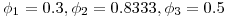 \phi_1=0.3, \phi_2=0.8333, \phi_3=0.5 \phi_1=0.3, \phi_2=0.8333, \phi_3=0.5
